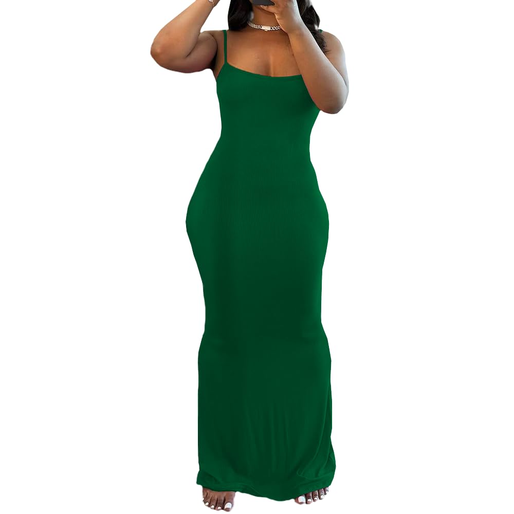 PINSV Women Summer Long Dress Casual Slip Sexy Sleeveless Bodycon Maxi Dress
