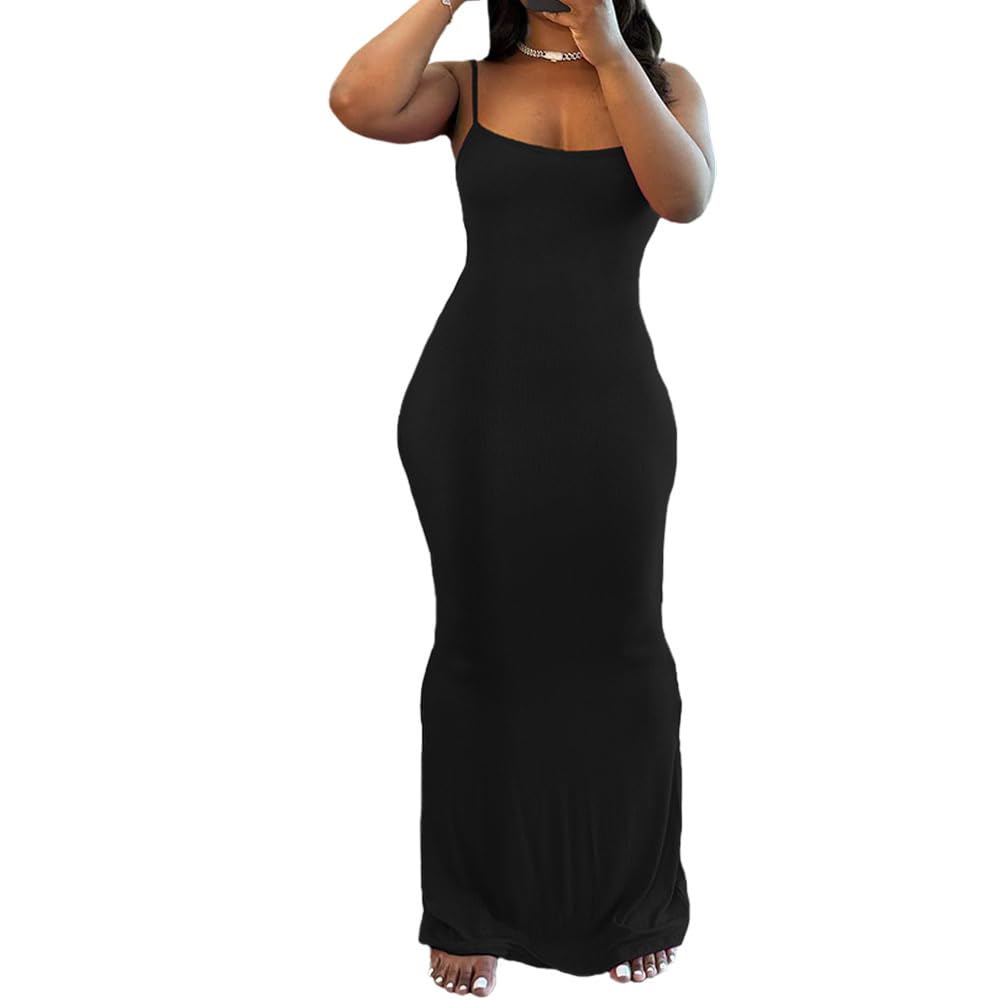 PINSV Women Summer Long Dress Casual Slip Sexy Sleeveless Bodycon Maxi Dress