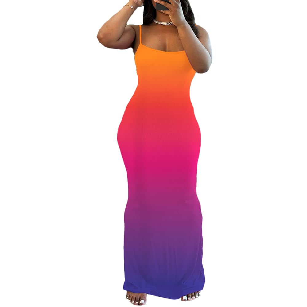 PINSV Women Summer Long Dress Casual Slip Sexy Sleeveless Bodycon Maxi Dress
