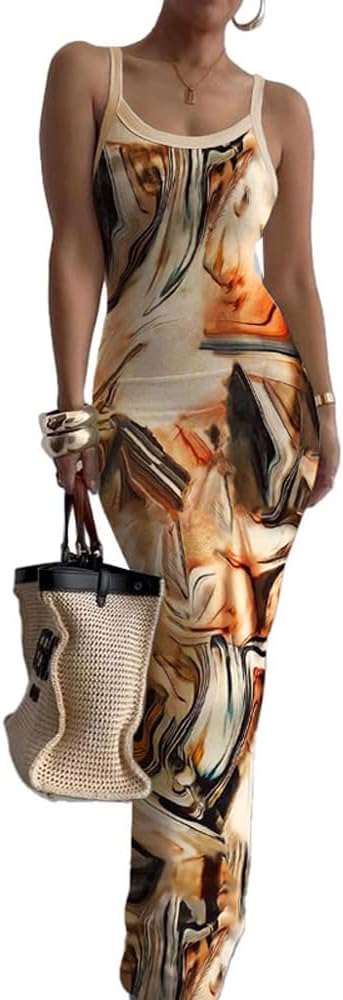 Nimsruc Casual Slip Sexy Slim Sleeveless Bodycon Maxi Dress for Women 2024