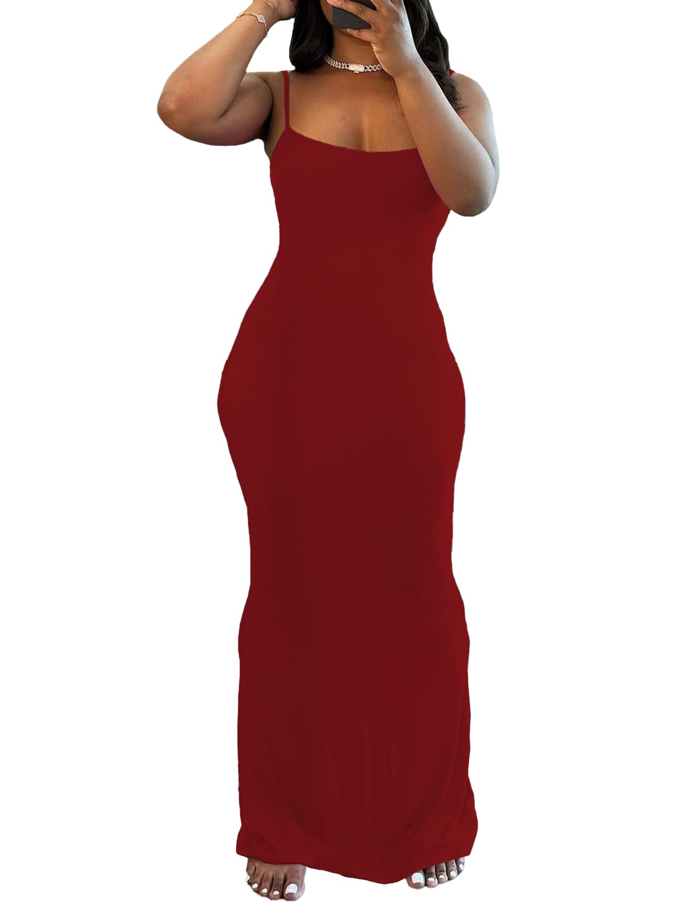 PINSV Women Summer Long Dress Casual Slip Sexy Sleeveless Bodycon Maxi Dress