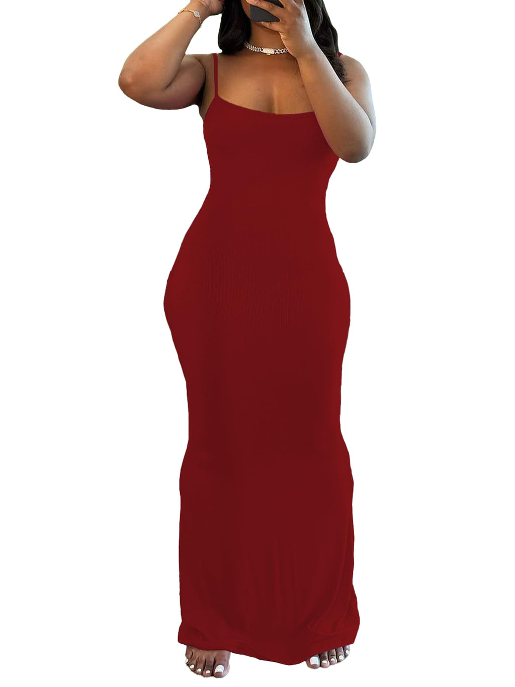 PINSV Women Summer Long Dress Casual Slip Sexy Sleeveless Bodycon Maxi Dress