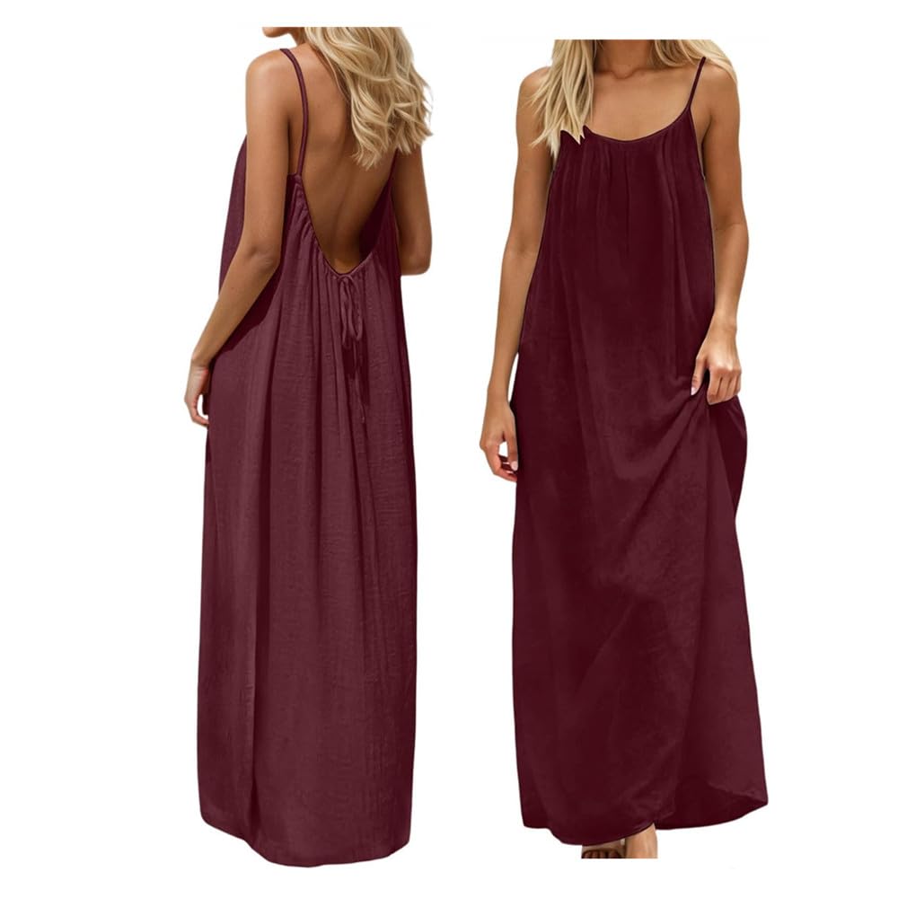 Backless Cami Dress Backless Dress House Dress for Women Sleeveless Long Cami Lounge Dress Backless for Indoor Summer Wear