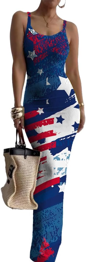 Nimsruc Casual Slip Sexy Slim Sleeveless Bodycon Maxi Dress for Women 2024