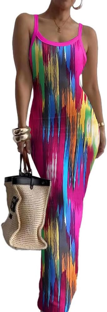Nimsruc Casual Slip Sexy Slim Sleeveless Bodycon Maxi Dress for Women 2024