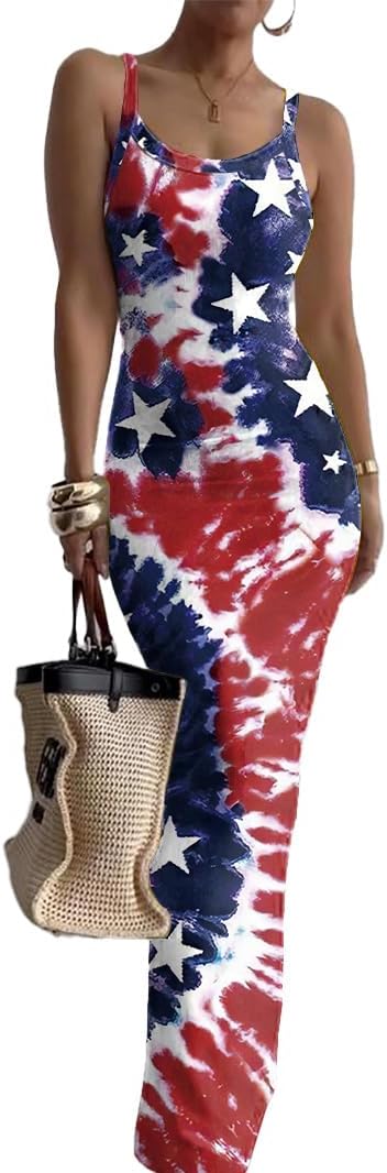 Nimsruc Casual Slip Sexy Slim Sleeveless Bodycon Maxi Dress for Women 2024