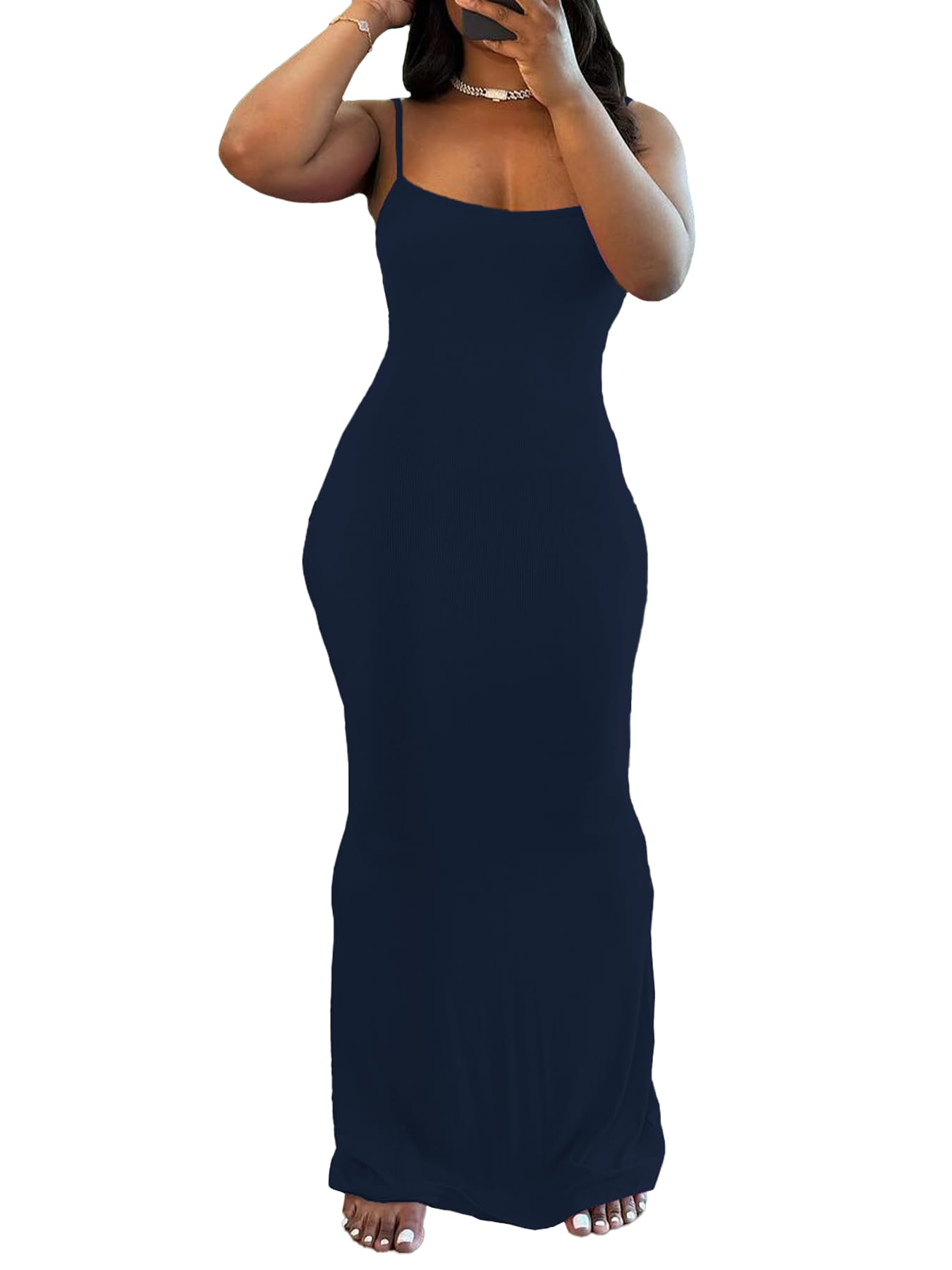 PINSV Women Summer Long Dress Casual Slip Sexy Sleeveless Bodycon Maxi Dress