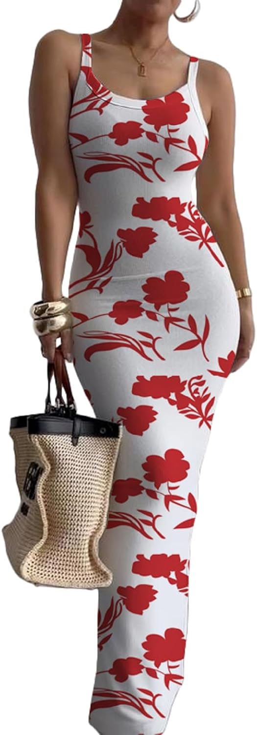 Nimsruc Casual Slip Sexy Slim Sleeveless Bodycon Maxi Dress for Women 2024