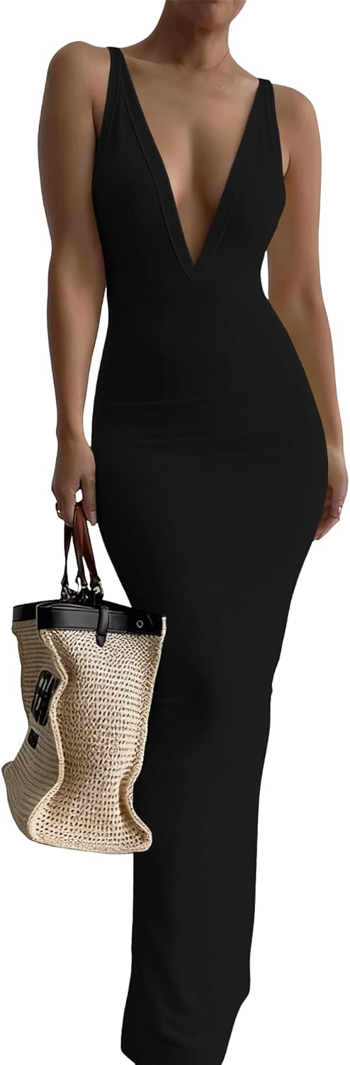 Nimsruc Casual Slip Sexy Slim Sleeveless Bodycon Maxi Dress for Women 2024