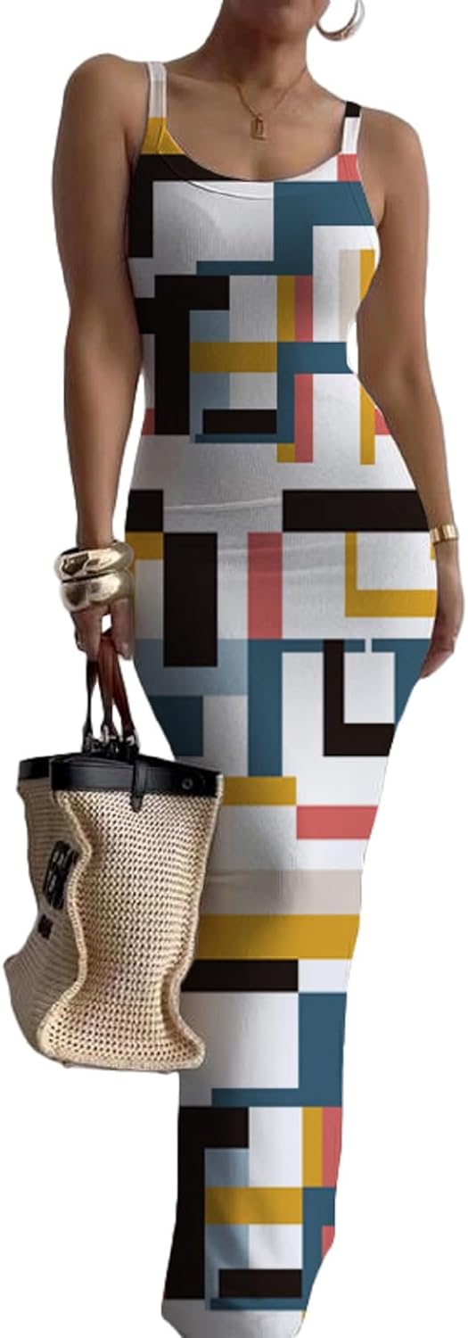 Nimsruc Casual Slip Sexy Slim Sleeveless Bodycon Maxi Dress for Women 2024