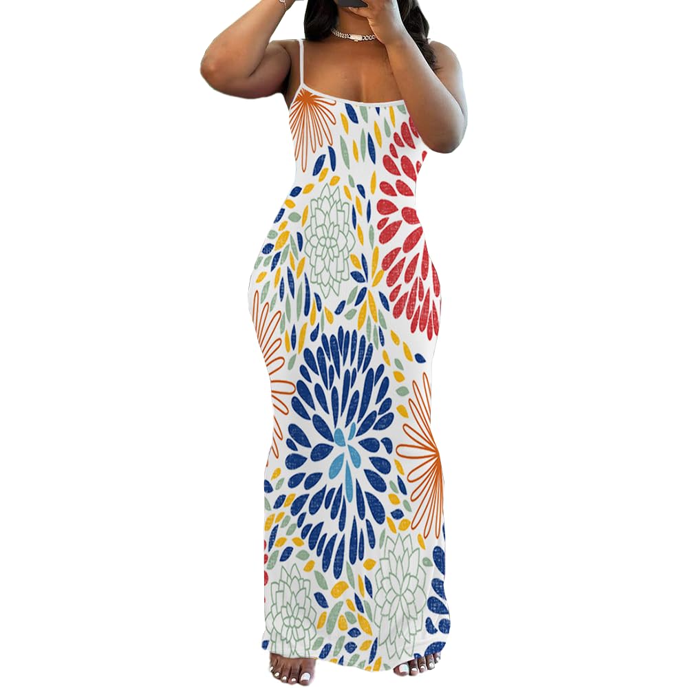 PINSV Women Summer Long Dress Casual Slip Sexy Sleeveless Bodycon Maxi Dress