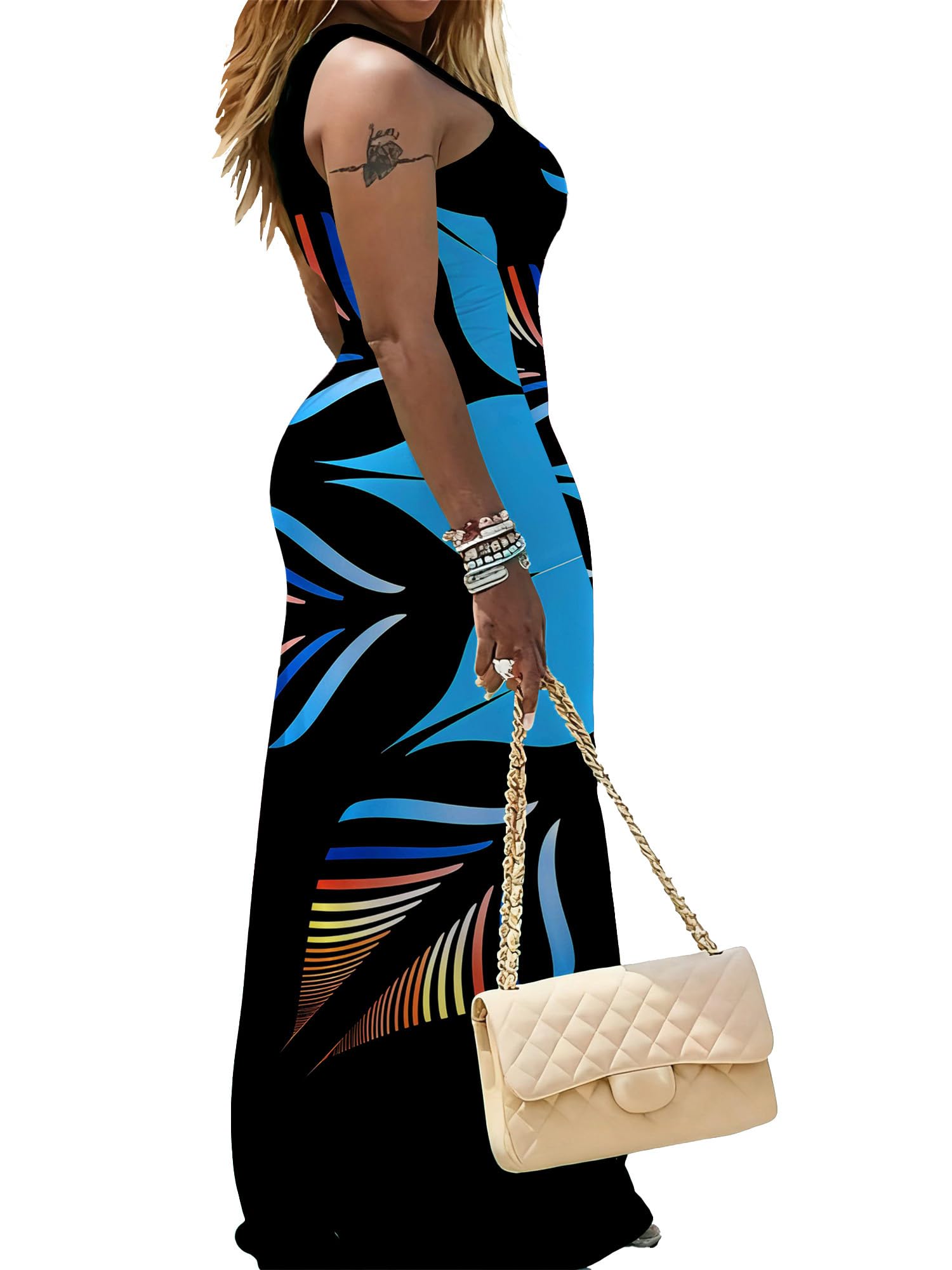 PINSV Maxi Dress Sleeveless Tank Long Dresses Casual Summer Sundress for Women