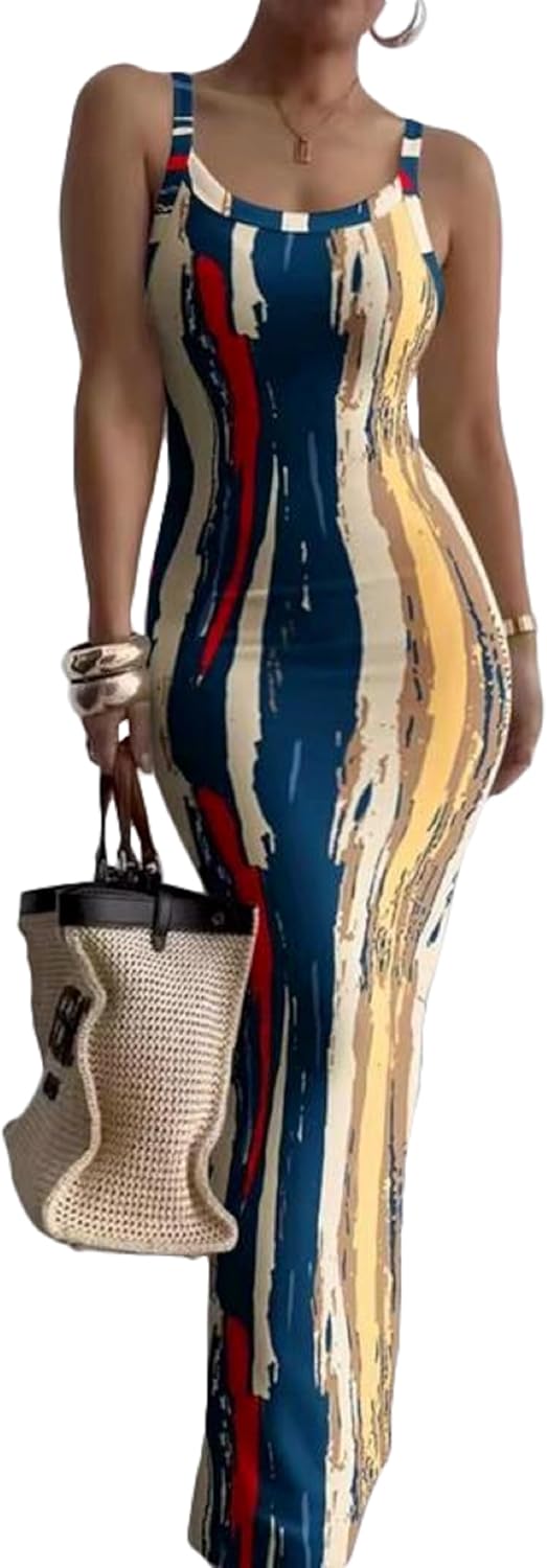 Nimsruc Casual Slip Sexy Slim Sleeveless Bodycon Maxi Dress for Women 2024