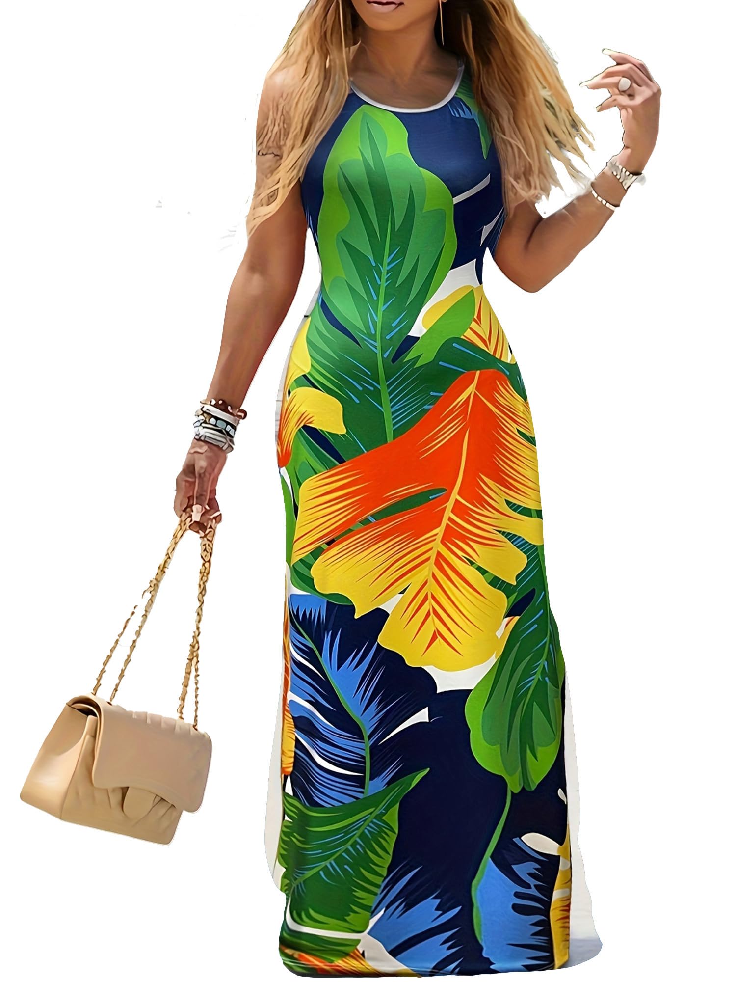 PINSV Maxi Dress Sleeveless Tank Long Dresses Casual Summer Sundress for Women
