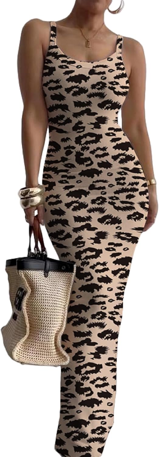 Nimsruc Casual Slip Sexy Slim Sleeveless Bodycon Maxi Dress for Women 2024