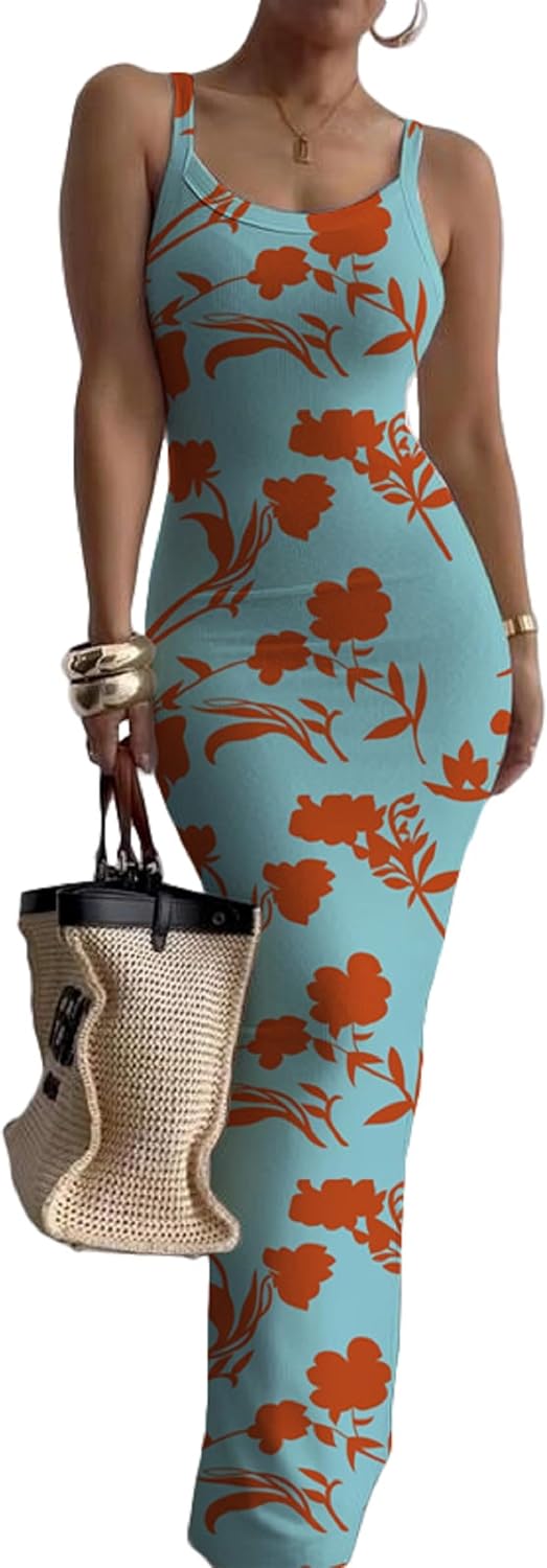 Nimsruc Casual Slip Sexy Slim Sleeveless Bodycon Maxi Dress for Women 2024