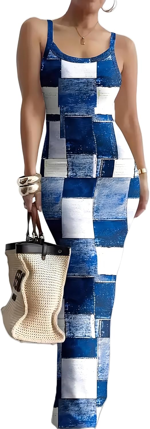 Nimsruc Casual Slip Sexy Slim Sleeveless Bodycon Maxi Dress for Women 2024