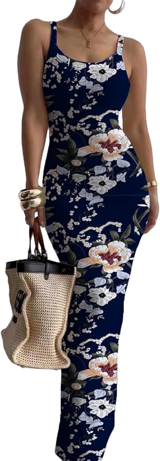 Nimsruc Casual Slip Sexy Slim Sleeveless Bodycon Maxi Dress for Women 2024