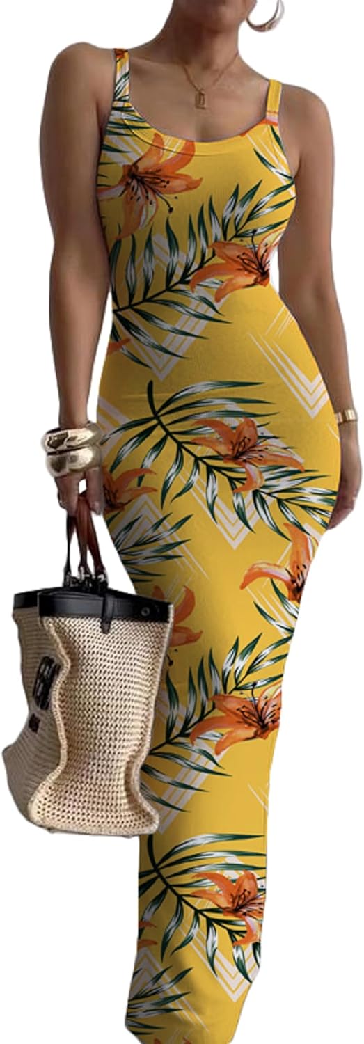 Nimsruc Casual Slip Sexy Slim Sleeveless Bodycon Maxi Dress for Women 2024