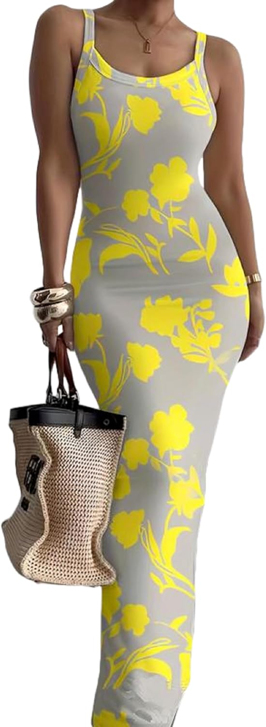 Nimsruc Casual Slip Sexy Slim Sleeveless Bodycon Maxi Dress for Women 2024