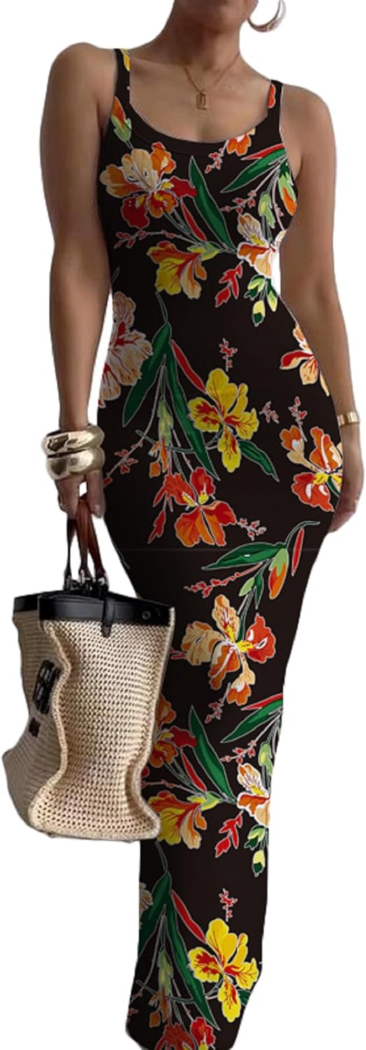 Nimsruc Casual Slip Sexy Slim Sleeveless Bodycon Maxi Dress for Women 2024