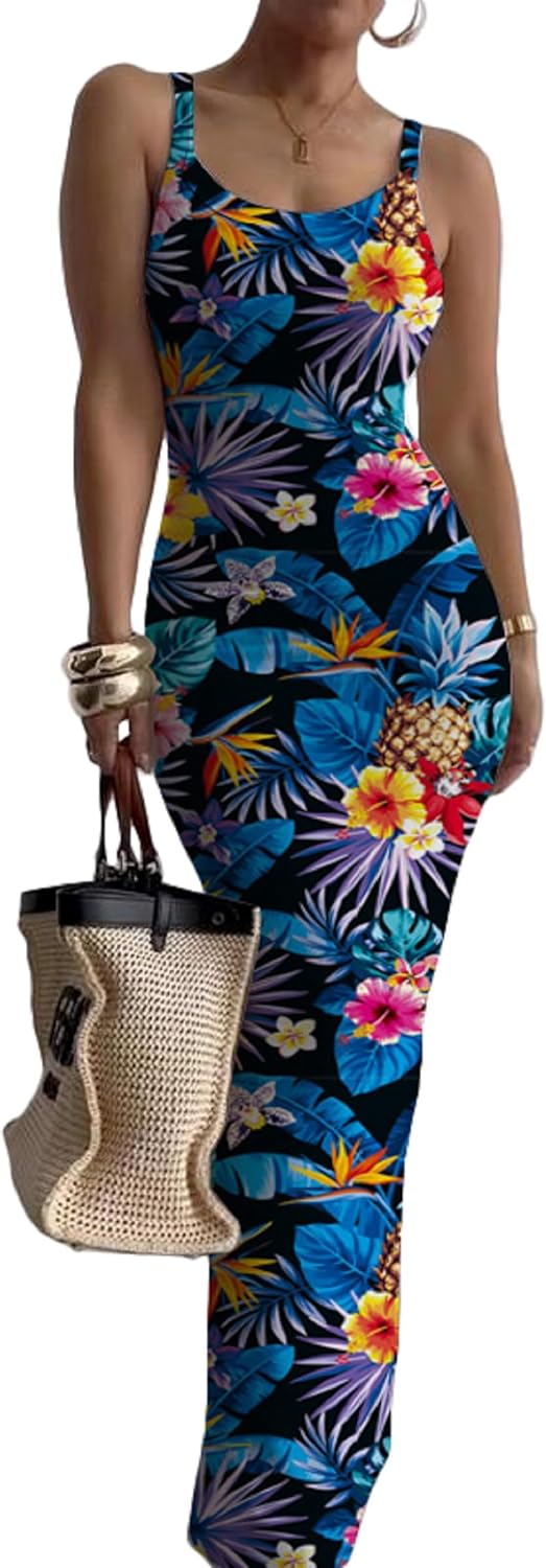 Nimsruc Casual Slip Sexy Slim Sleeveless Bodycon Maxi Dress for Women 2024