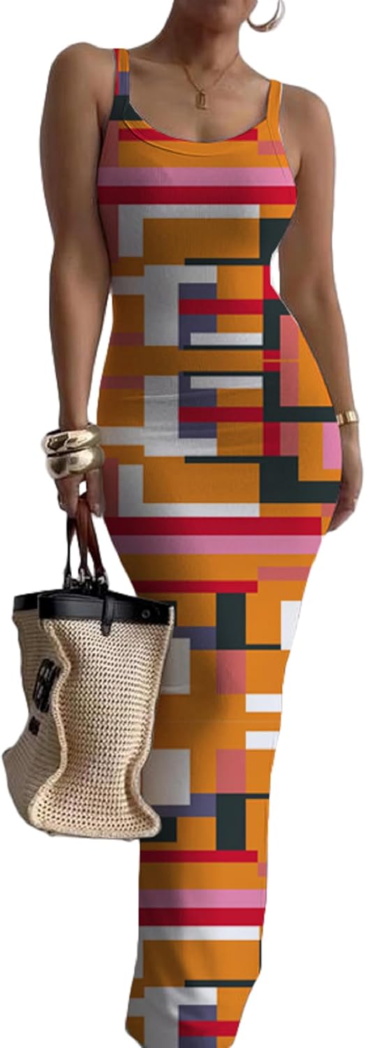 Nimsruc Casual Slip Sexy Slim Sleeveless Bodycon Maxi Dress for Women 2024