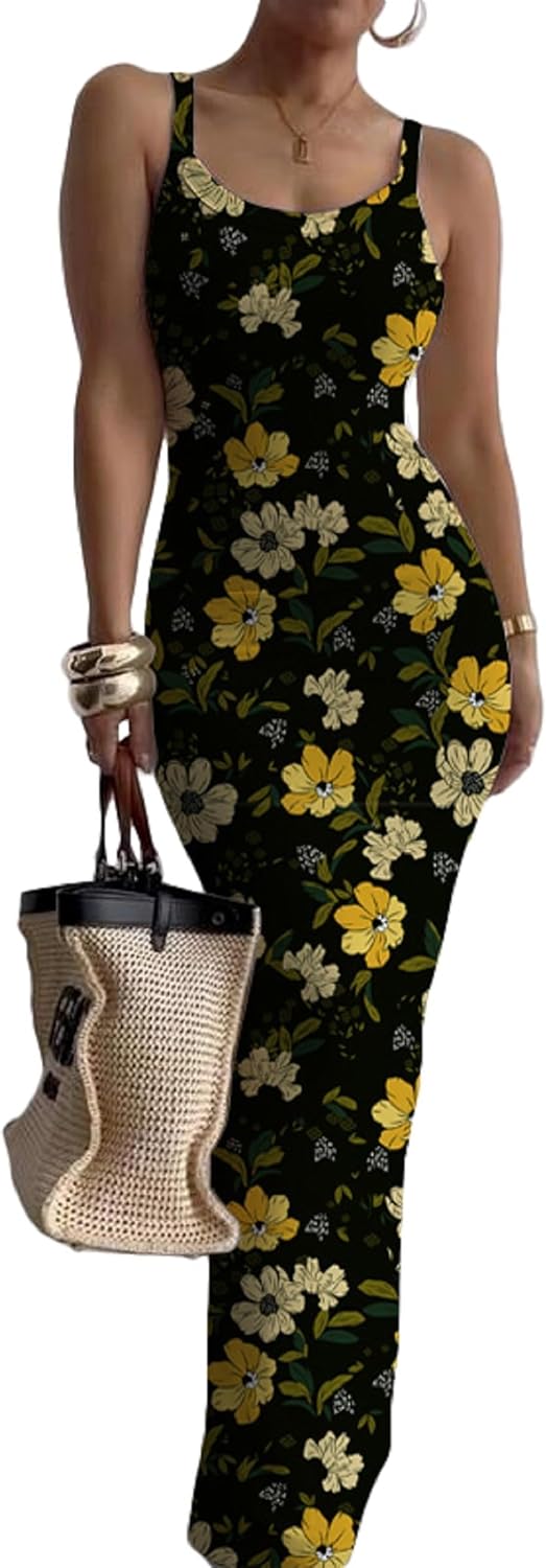 Nimsruc Casual Slip Sexy Slim Sleeveless Bodycon Maxi Dress for Women 2024